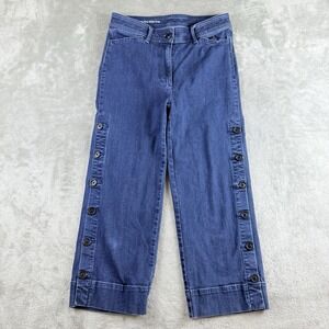 Talbots Jeans Women 6 Blue Denim High Rise Wide Crop Button Accent Modern Trendy